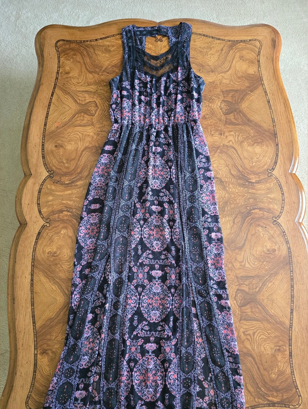 Free People Moroccan Maxi Dress with Lace Yolk Detail Womens size 6 Whimsigoth